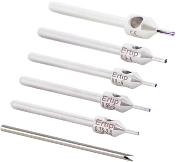 Micro-punchs d’extraction FUE (type d’instrument utilisé, visuel Ertip Medical)